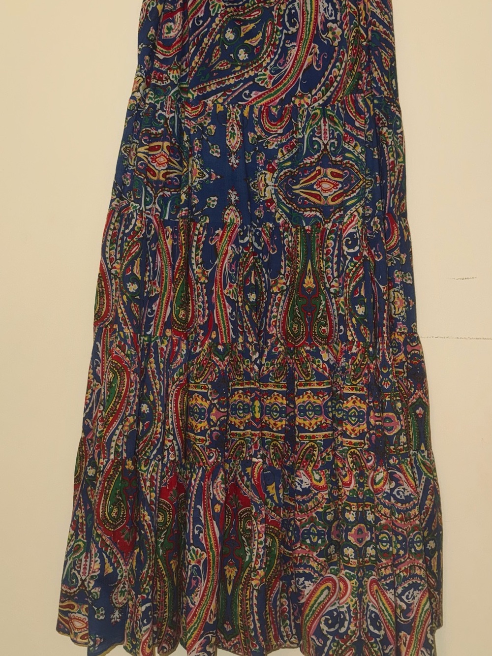 Ralph Lauren Boho Paisley Tiered Maxi Skirt - Blue Multi